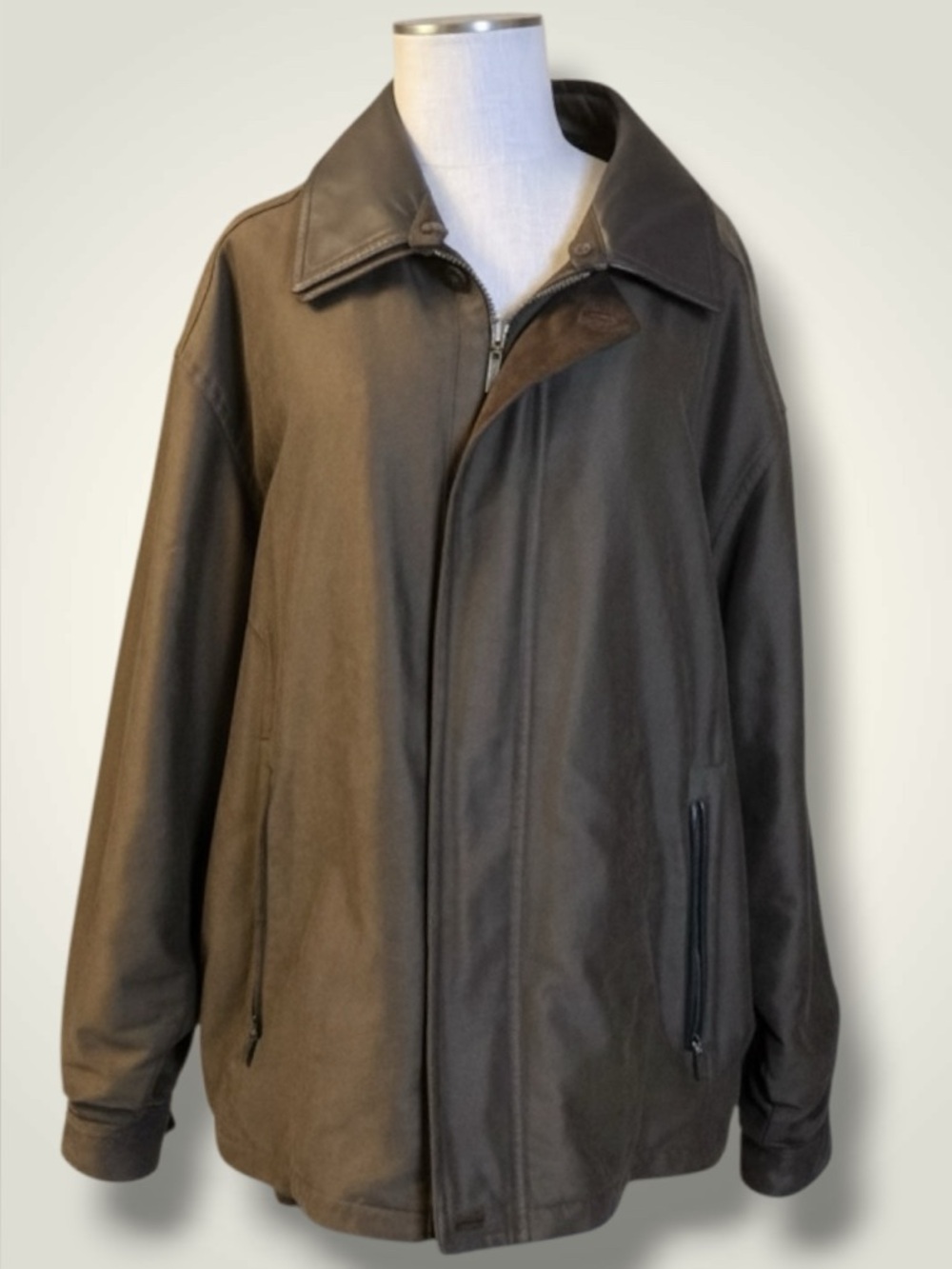 Roundtree & Yorke Leather Jacket Brown Removable Liner Collar Men’s 2XL
